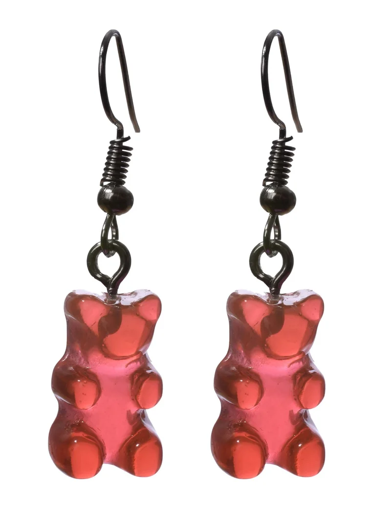 Bären-Ohrringe Schmuck Kostüm-Accessoires rosa-schwarz