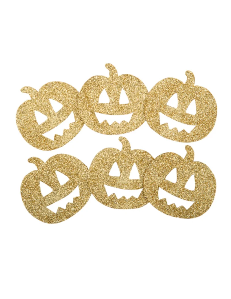 Glitzernde Kürbisdeko-Konfetti für Halloween 6 Stück goldfarben 5 cm