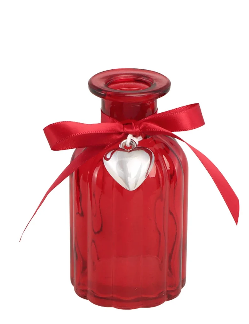 Rote Glasvase mit Herzband-Dekoration 10,5 cm