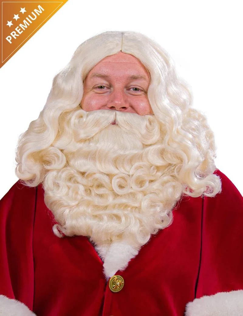 Weihnachtsmann Bart und Perücke ecru Luxus