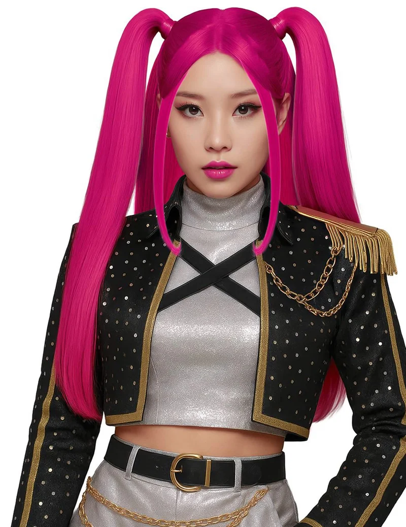 K-Pop-Perücke mit Zöpfen rosa für Erwachsene