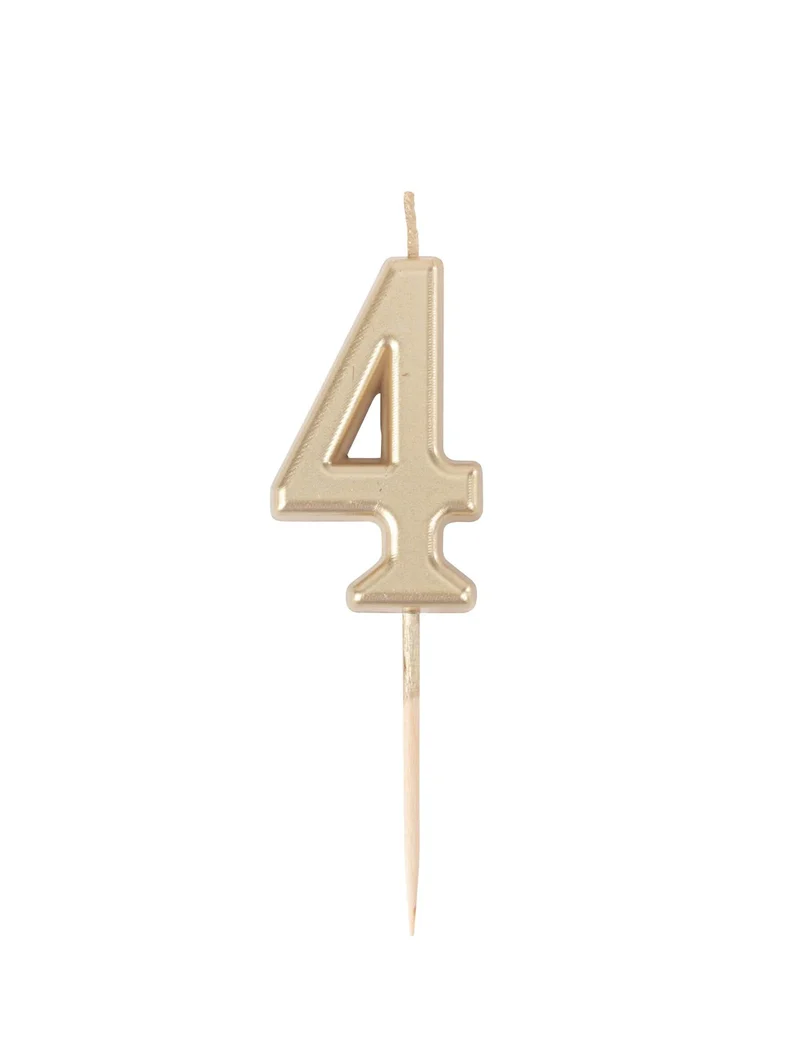 Geburtstagskerze Zahl 4 metallic-gold 4,3 cm aus Wachs