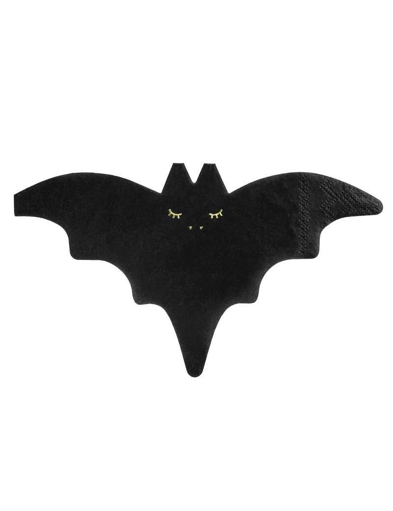 20 schwarz-goldene Fledermaus-Papierservietten 16 x 9 cm für Halloween