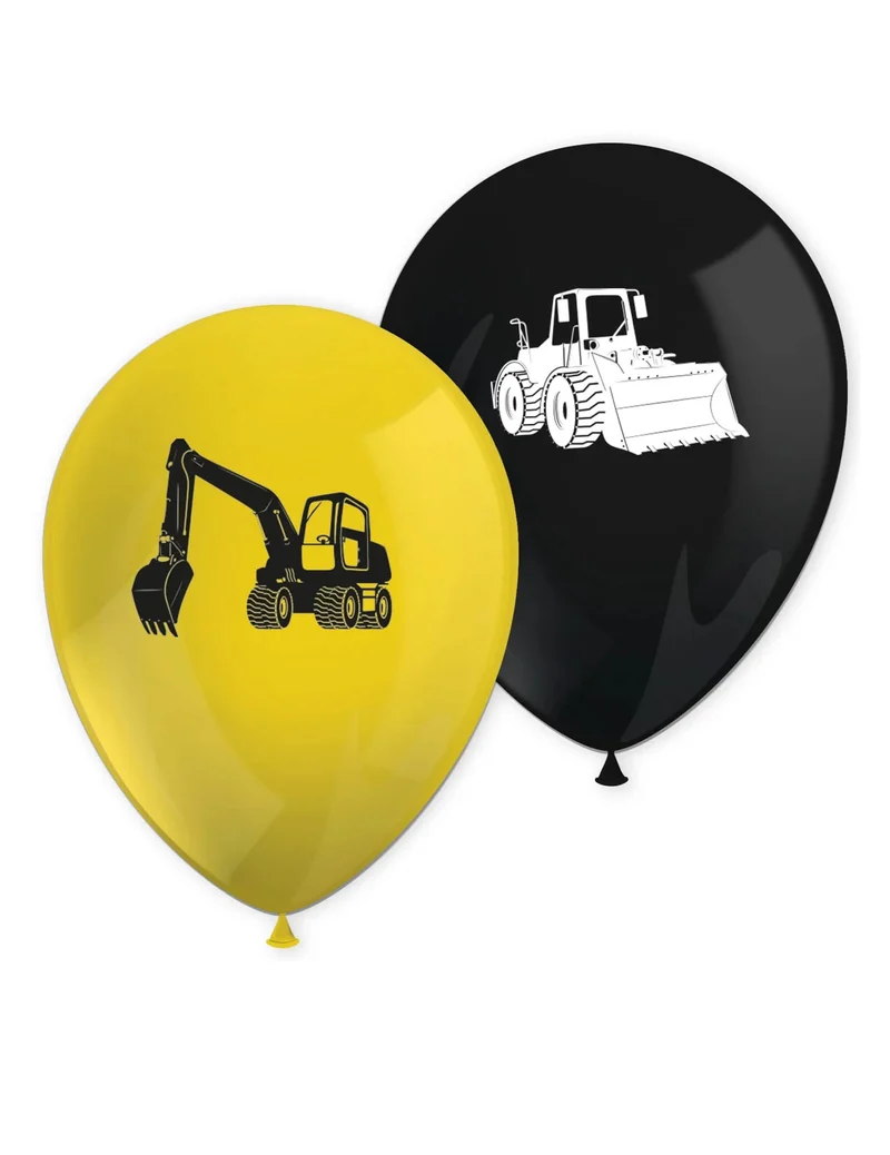 8 schwarze und gelbe Baustellenfahrzeug-Latexballons 30cm