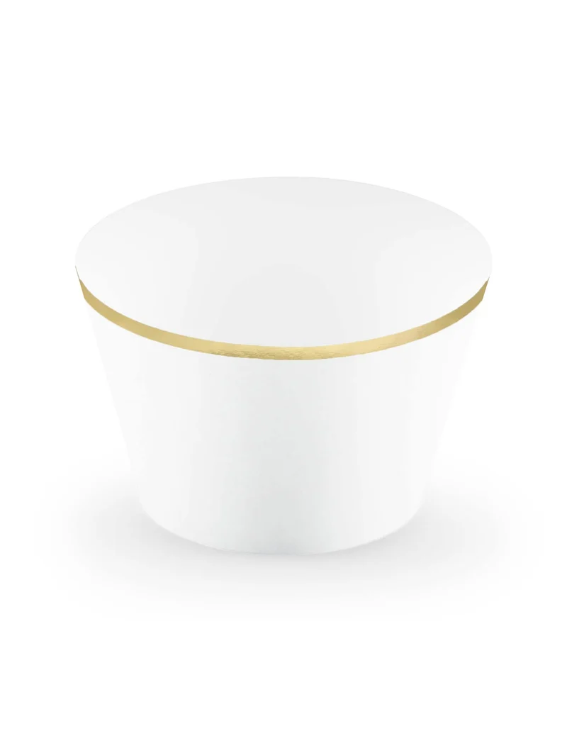 6 weiße und goldene Cupcake-Förmchen aus Papier für die Hochzeit
