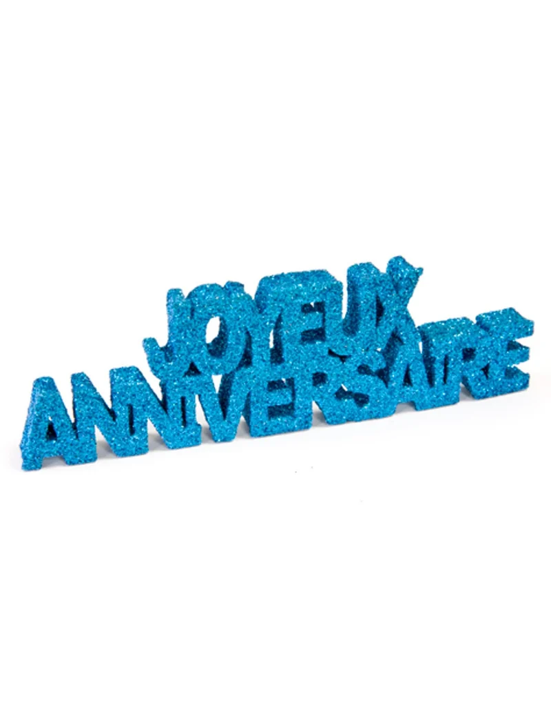 Tischdekoration "Alles Gute zum Geburtstag" Glitzer Türkis Relief 12 x 3,8 x 0,8 cm