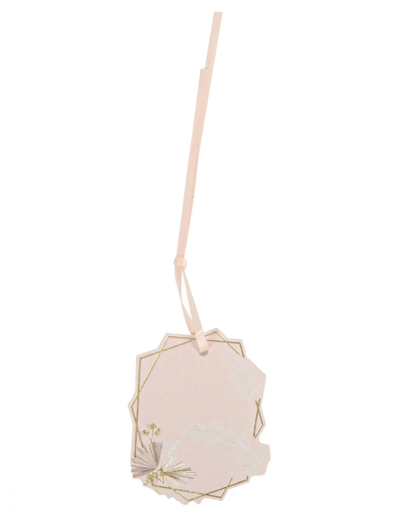8 Boho Blush und Gold Etiketten 6 cm mit Federn und Band