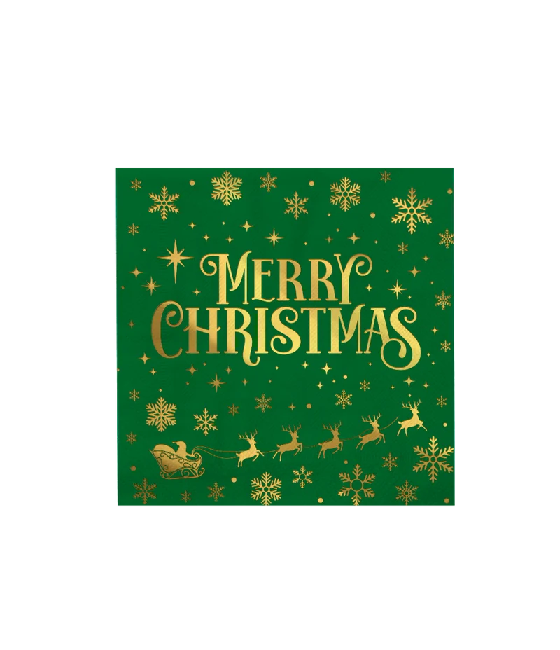 Weihnachtsservietten Grün Gold Frohe Weihnachten 16cm 16Stk