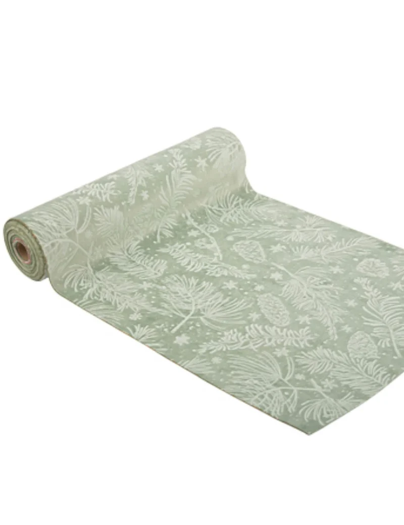 Botanischer Weihnachtstischläufer Salbeigrün 28cm x 3m mit Blumenmotiven