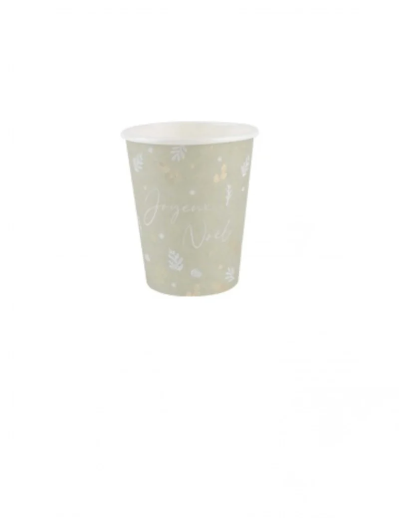 8 Pappbecher Botanisches Weihnachten Graugrün 255 ml aus Karton