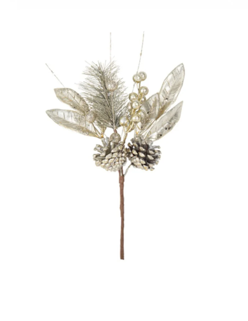 Glänzender goldener Zweig 28 cm mit Pailletten und Beeren