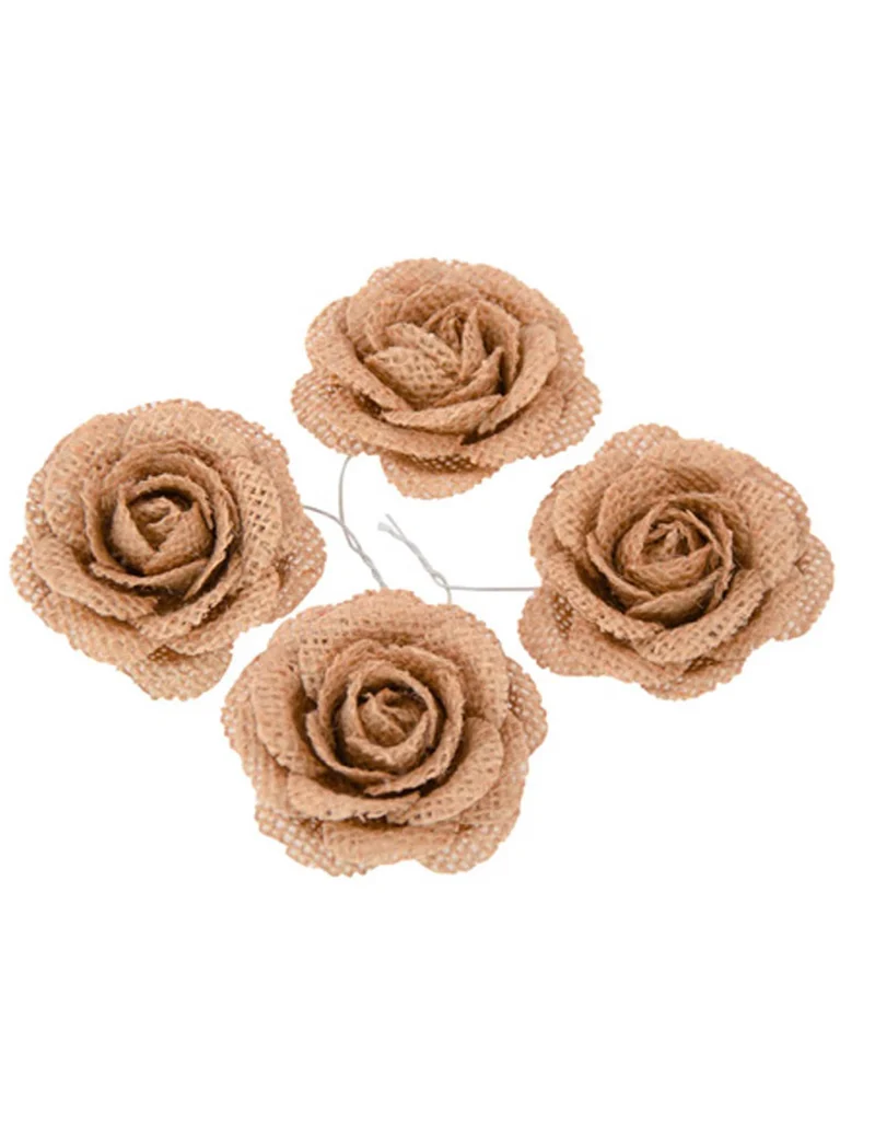 4 Jute-Rosen 5 cm für rustikale Hochzeit