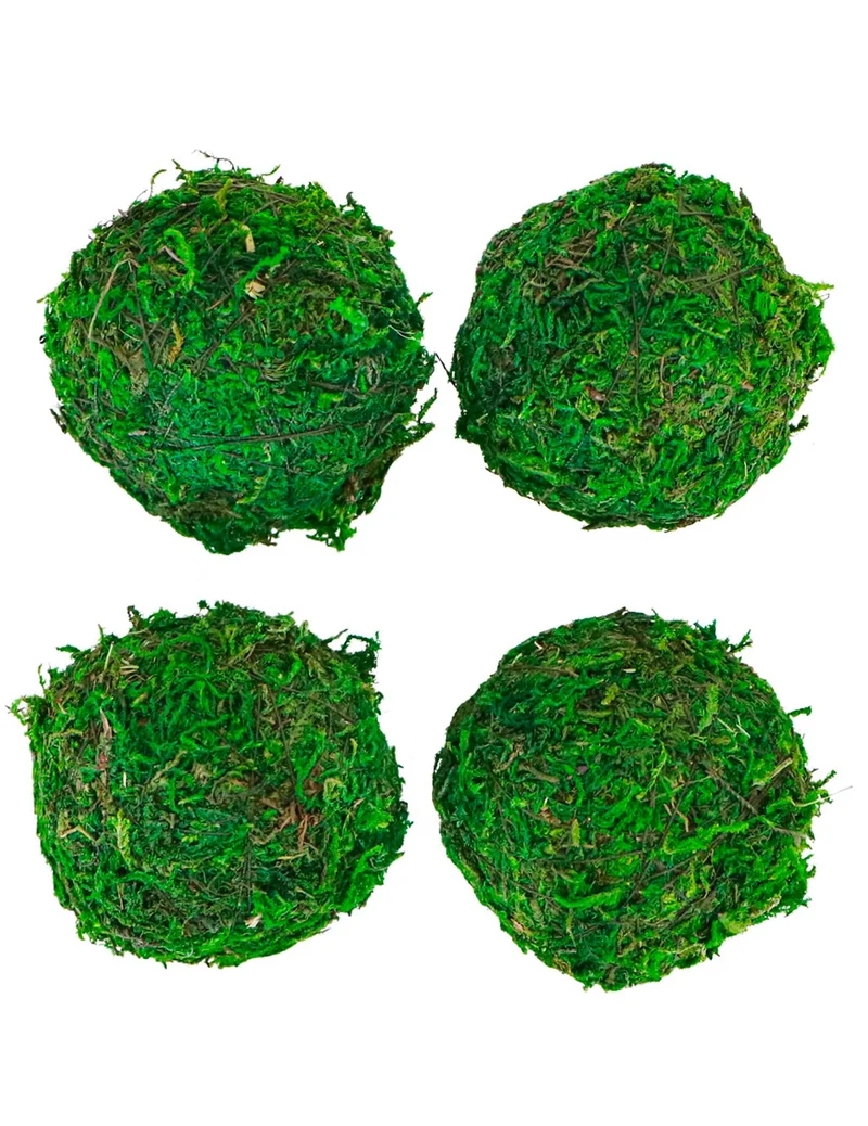 4 grüne Moosbälle 6 cm natürliche Dekoration