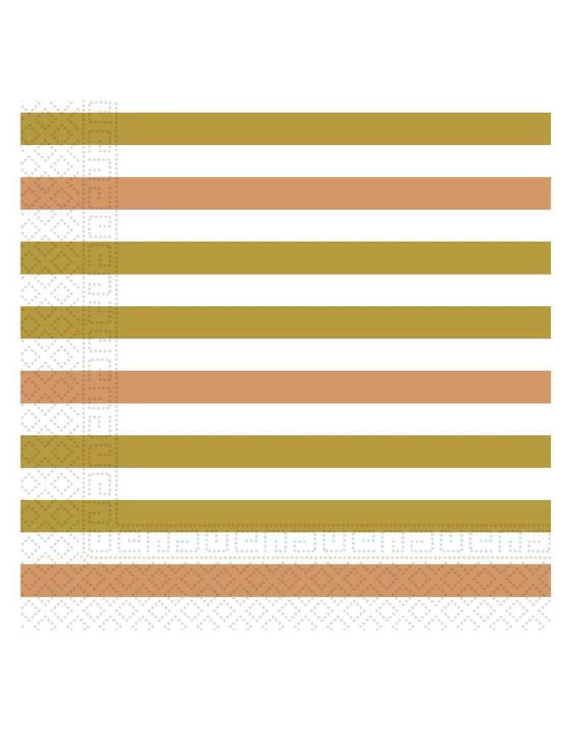 20 Papier-Servietten mit goldenen, roségoldenen und kupferfarbenen Streifen 33 x 33 cm