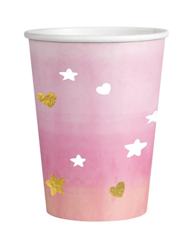 8 Pappbecher "Oh Baby" in Roségold 250 ml für Babyparty