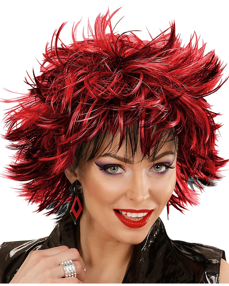 Steamy Perücke Schwarz-Rot für Halloween