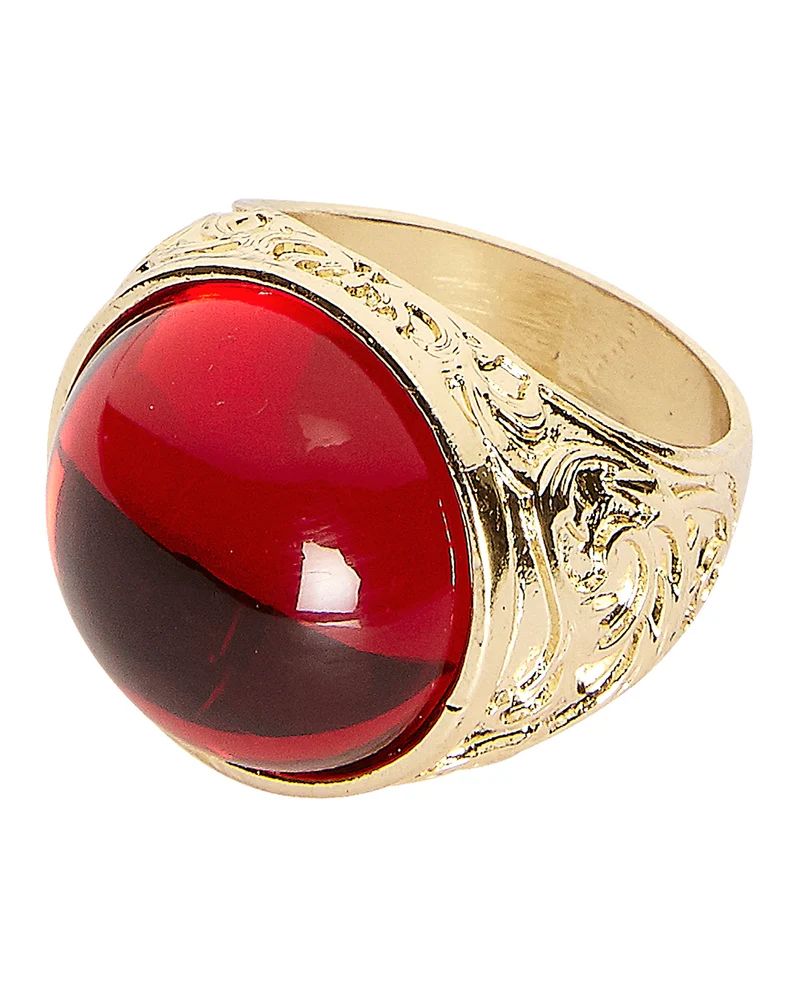 Vampir Ring Golden mit Rubinrotem Stein
