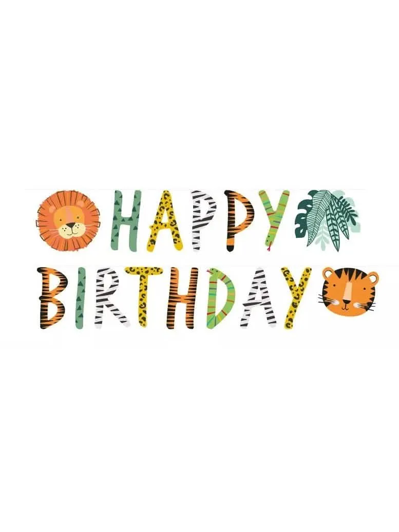 Girlande Happy Birthday Get Wild Safari 180 x 15 cm Löwe und Tiger