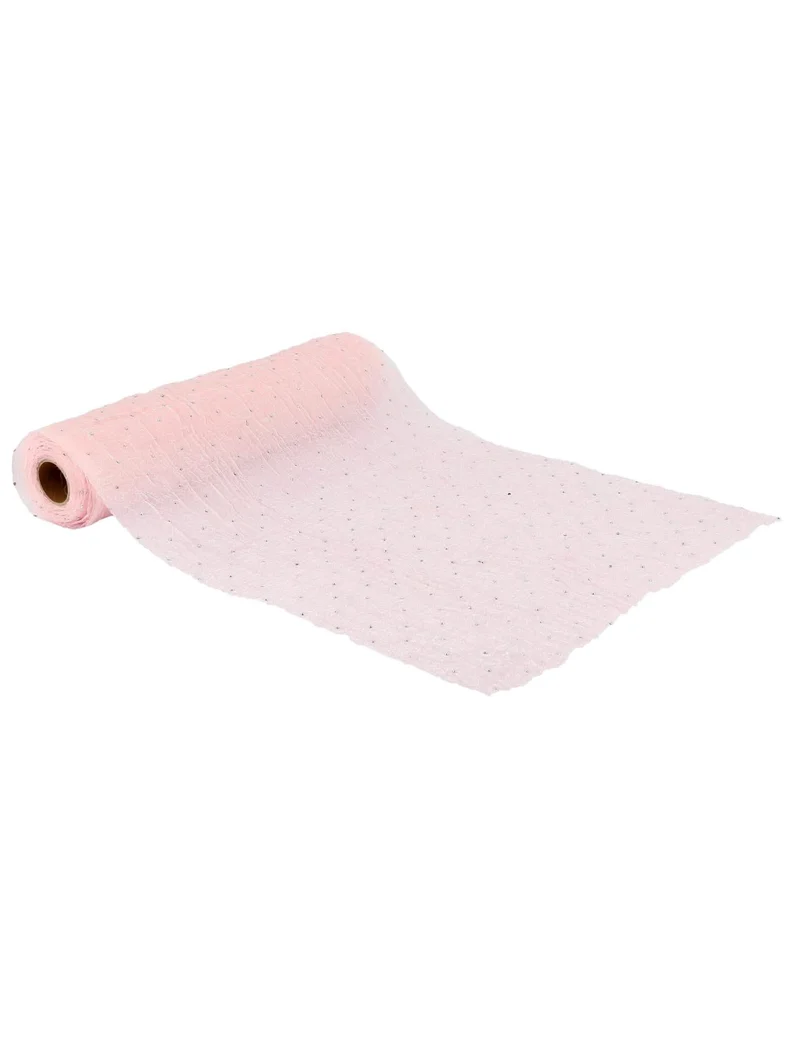 Geknitterter, glitzernder Tischläufer in Rosa mit silbernen Strasssteinen, 28 cm x 3 m, gewellter Effekt