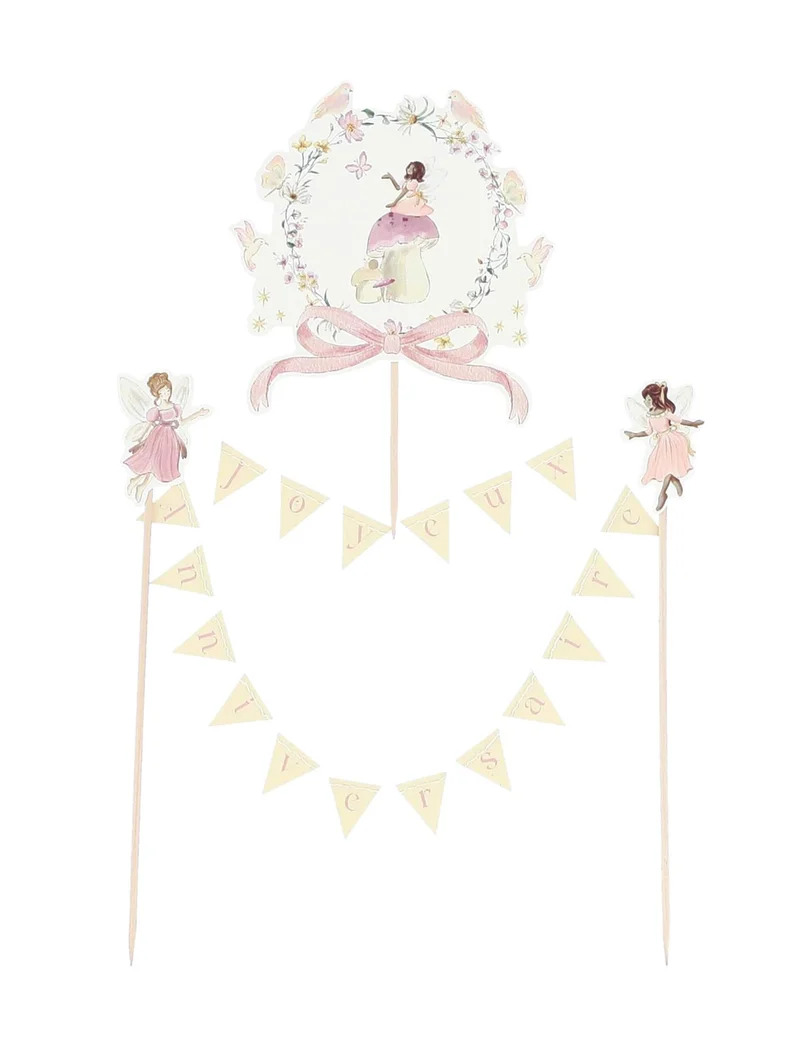 Cake topper Girlande "Alles Gute zum Geburtstag" Fee mit Medaillon 12 cm Pastell und Blumen