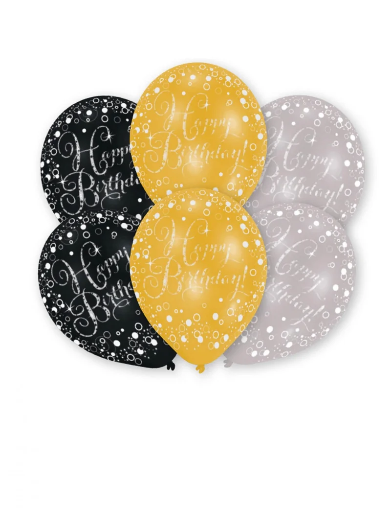 6 Latexballons „Funkelnde Feier Happy Birthday“ 27 cm