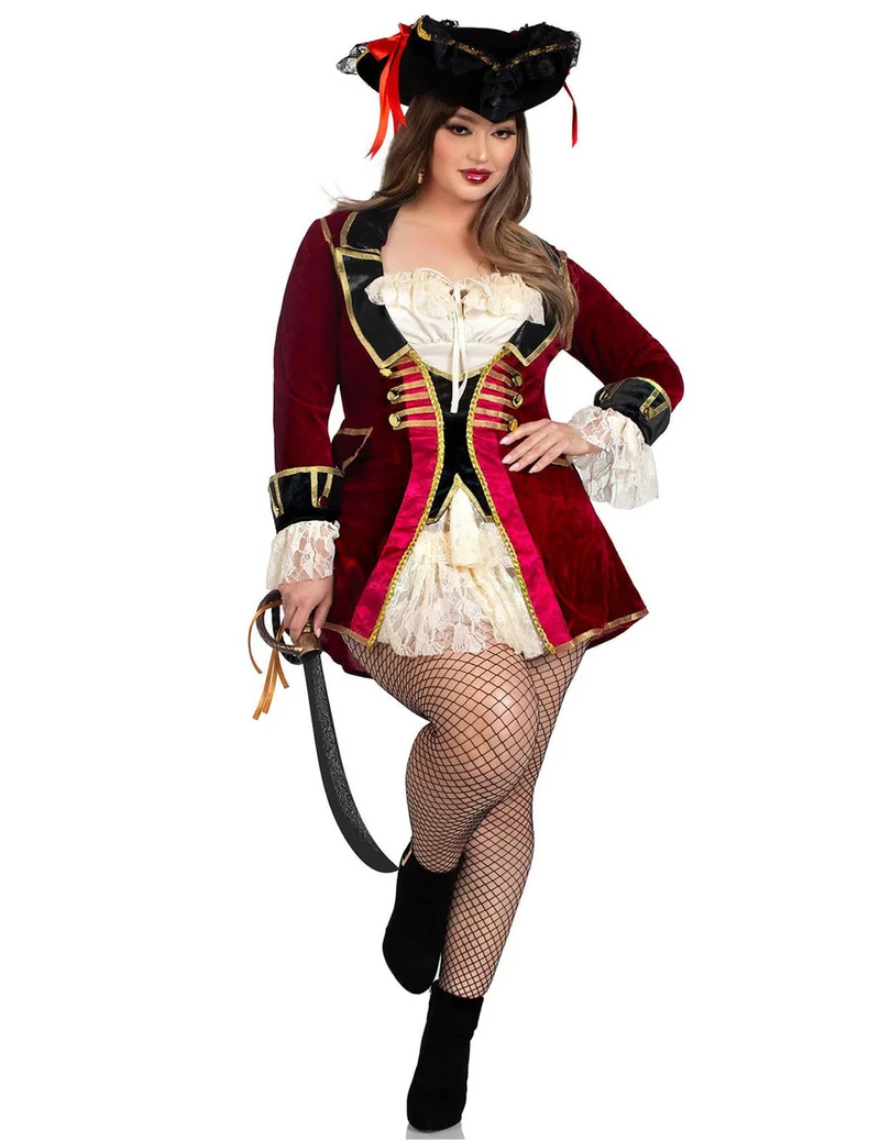 Sexy Piratinkostüm Plus Size für Damen bordeaux