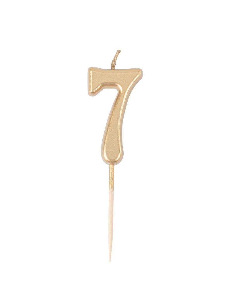 Geburtstagskerze Zahl 7 gold metallic 4,3 cm mit Spieß