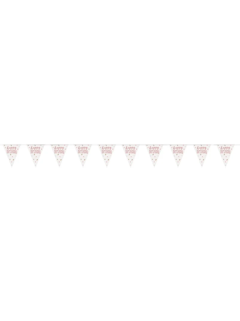 Wimpelkette aus Kunststoff Happy Birthday weiß und rosa 2,74 m mit Punkten