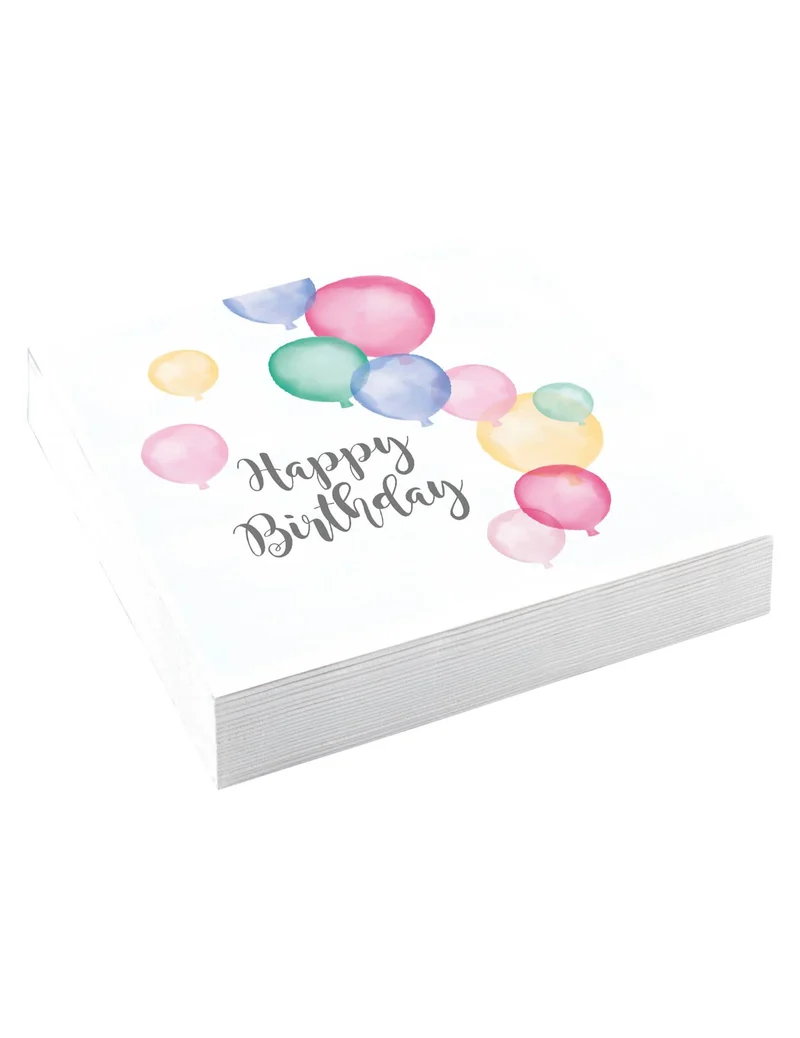 20 Happy Birthday Servietten mit Pastellballons 33 x 33 cm für Geburtstag