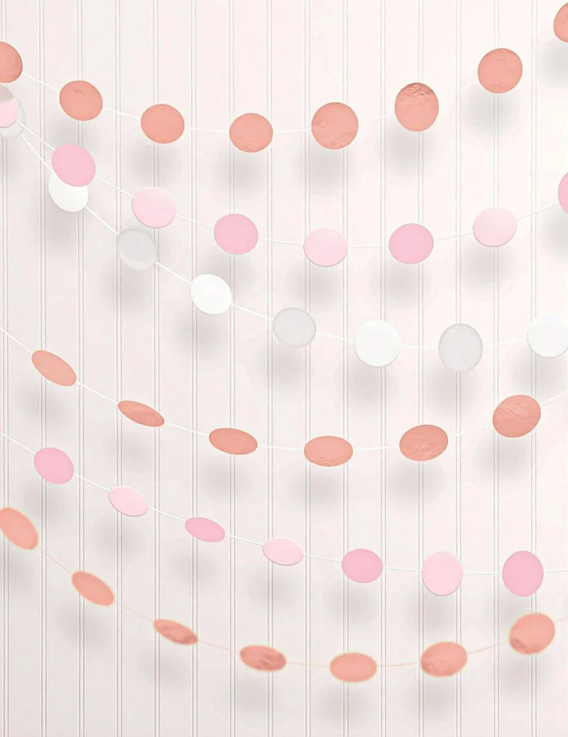 6 Roségoldene Papiergirlanden, 2,13 m, mit Kreisen
