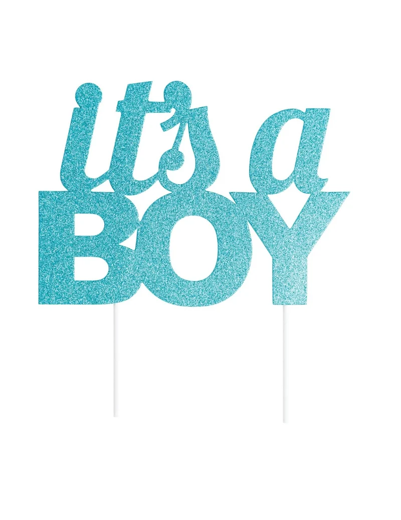 Kuchen-Topper "It's a Boy" 20 cm blau mit Glitzer