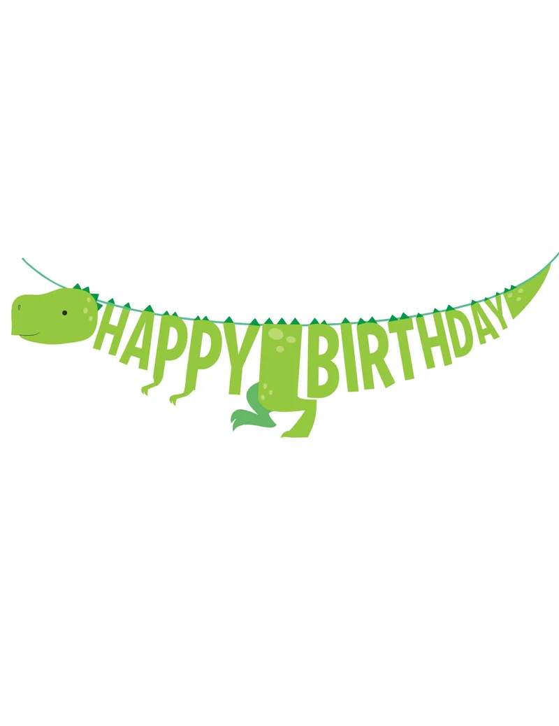 Girlande aus Pappe "Happy Birthday" kleine Dinosaurier 167 x 15 cm Geburtstagsdekoration