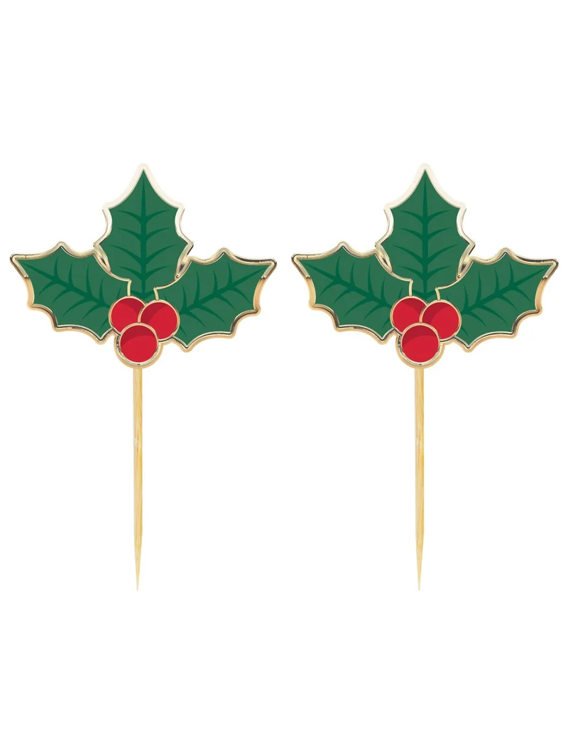 10 Weihnachts-Stechpalmen-Cocktailspieße aus Holz 10 cm