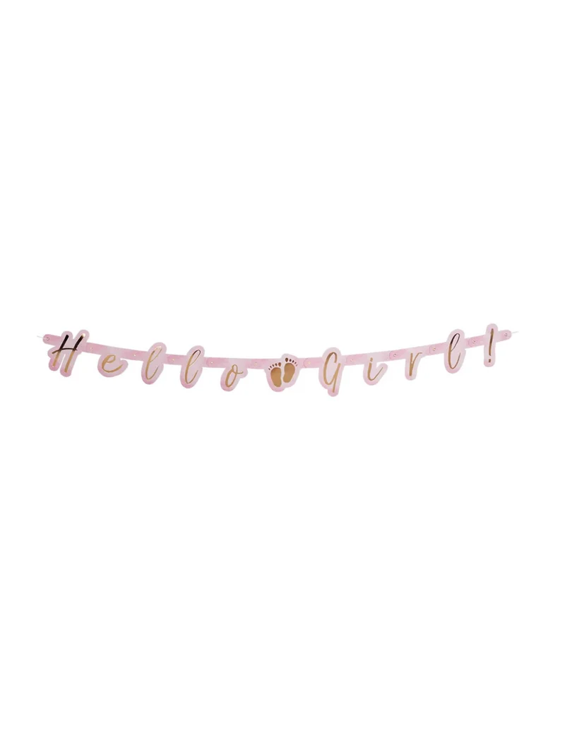 Girlande aus Kartonbuchstaben "hello girl" in Rosa und Gold, 140 cm, für Babyparty