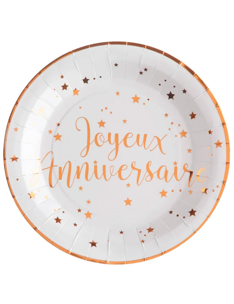 10 Kartonteller Alles Gute zum Geburtstag Roségold 22,5 cm weiß mit Sternen
