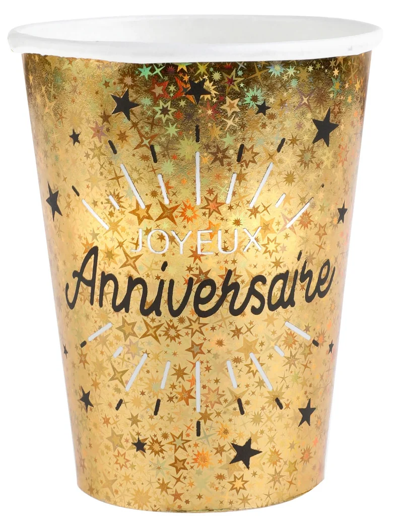 10 festliche Pappbecher "Alles Gute zum Geburtstag" in Schwarz und Gold