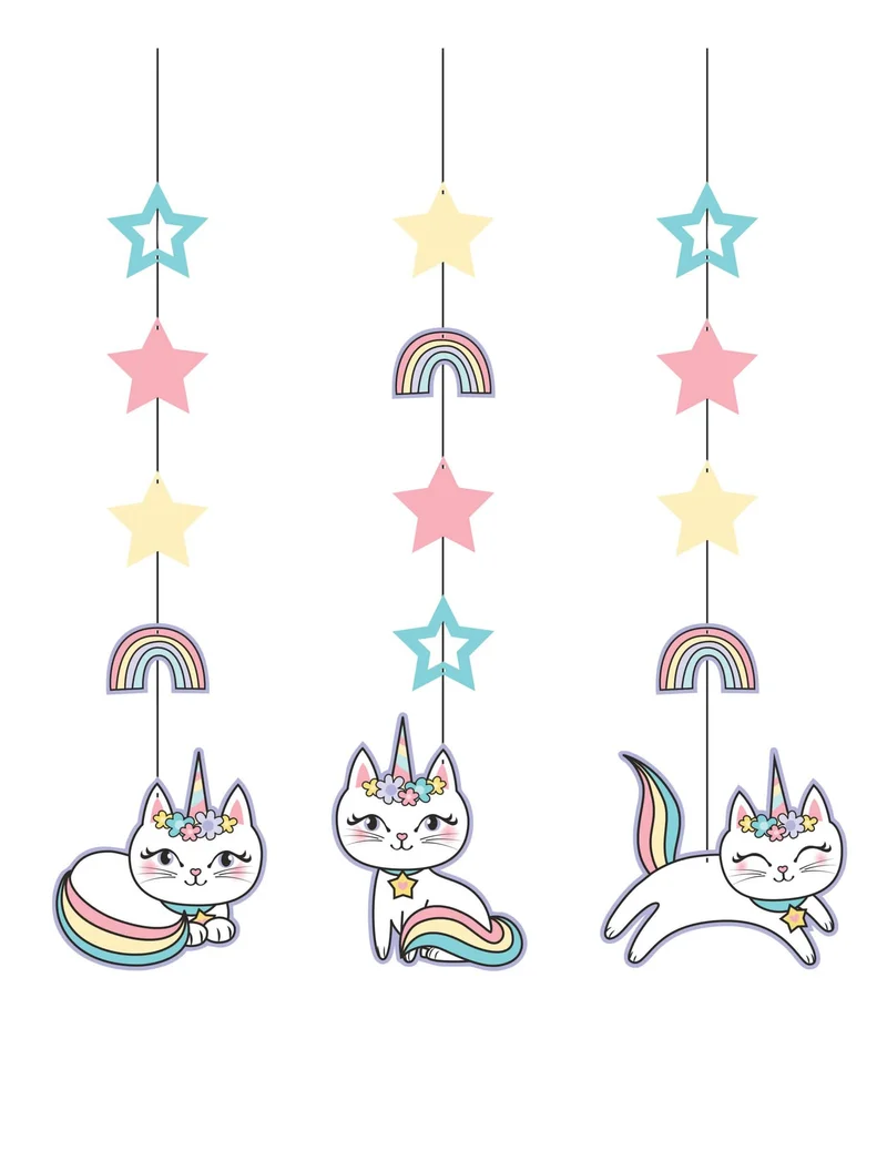 3 Caticorn Karton-Hängedekorationen 91 cm für Geburtstag