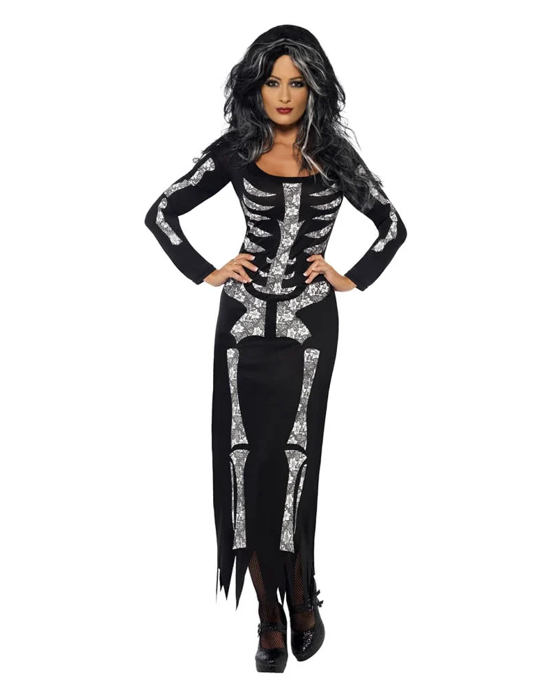Düsteres Knochenkleid für Halloween & Mottofeste