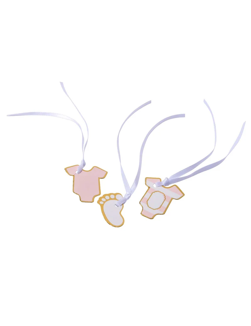10 kleine Wunder-Etiketten, gestreift, Rosa und Goldprägung, 3 x 1,7 cm mit Bändern