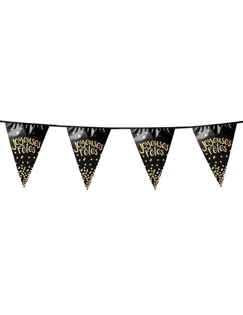 Girlande mit Wimpeln Fröhliche Festtage schwarz-gold 4 m metallisch