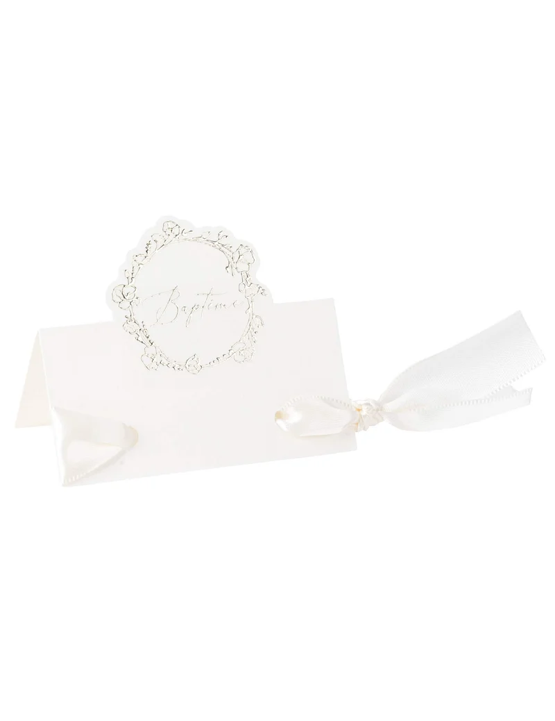 10 Tischkarten Taufe Papier 8 x 6,5 cm goldenes Blumenmuster