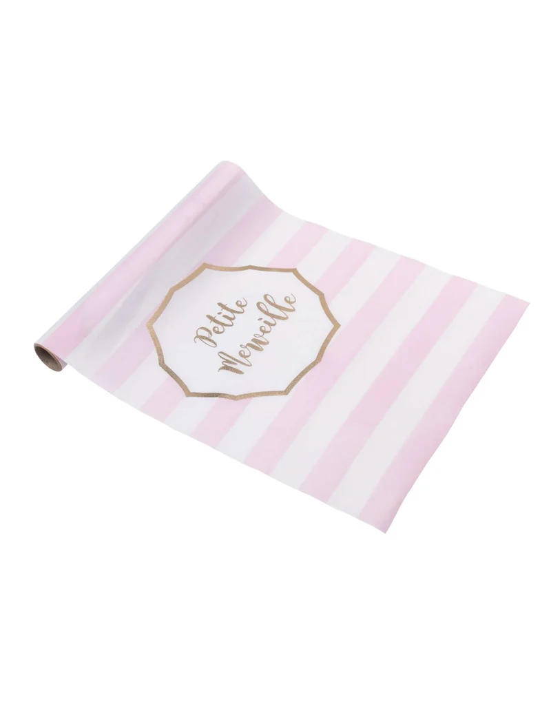 Tischläufer "petite merveille" gestreift rosa und gold aus Stoff 28 cm x 5 m