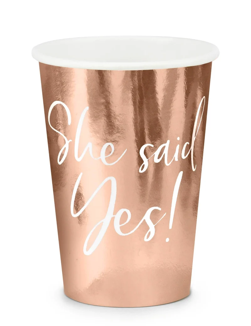 6 Rosegold Pappbecher "She Said Yes" 220 ml Junggesellinnenabschied