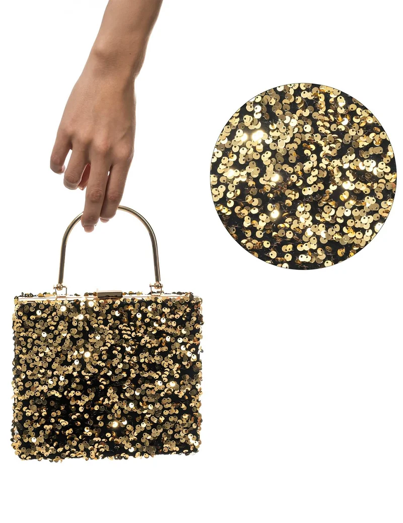 Schwarze Samttasche mit goldenen Pailletten
