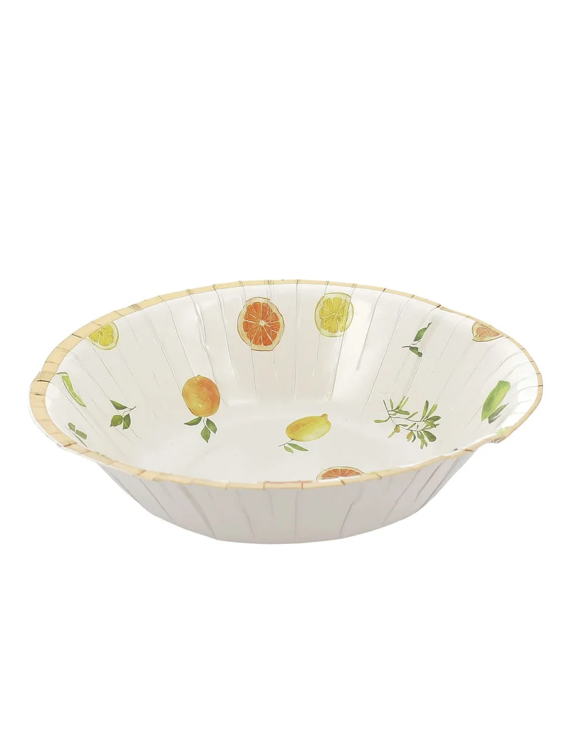 8 Fizz Zitrus-Pappschalen, Creme, Orange, Gelb und Gold, 13,5cm, Fruchtdekor