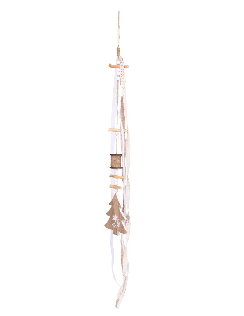 Hängedekoration aus Holz, Tanne, Jute und Spitze 90 cm, Chalet-Stil