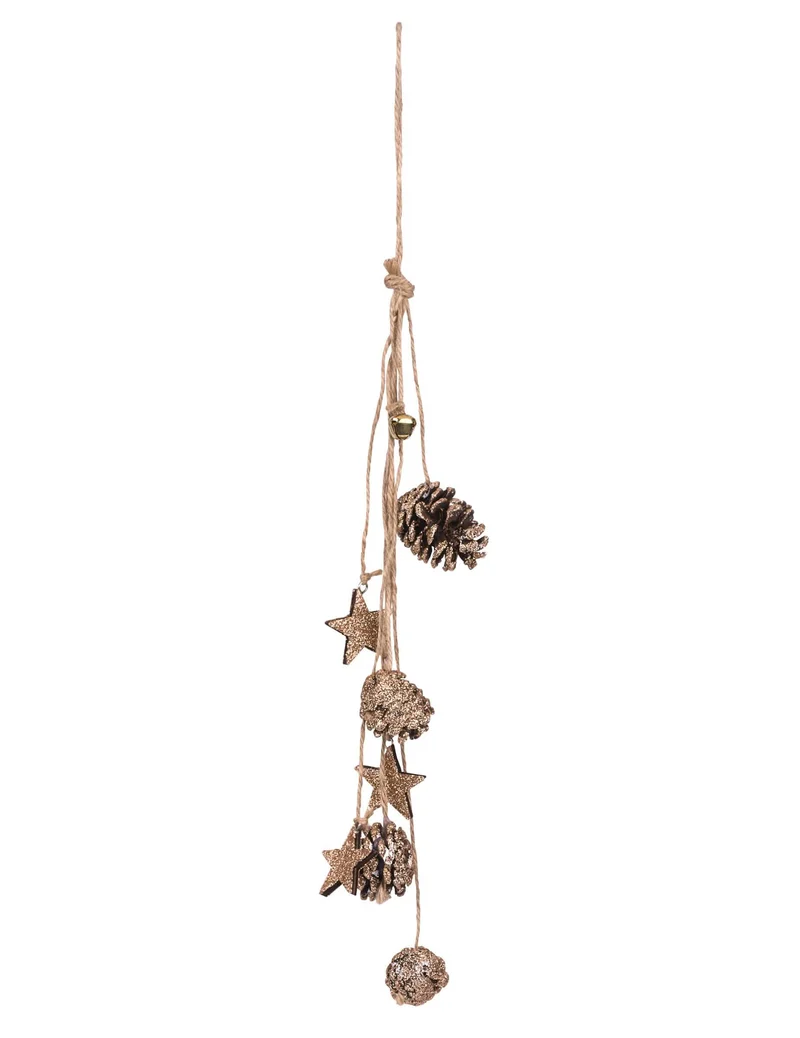 Hängedekoration Tannenzapfen Kupferglitzer 50 cm und Holzsterne
