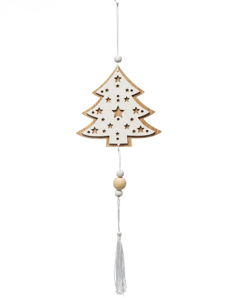 Hängende Holzdekoration Weißer Tannenbaum 35 cm skandinavischer Stil