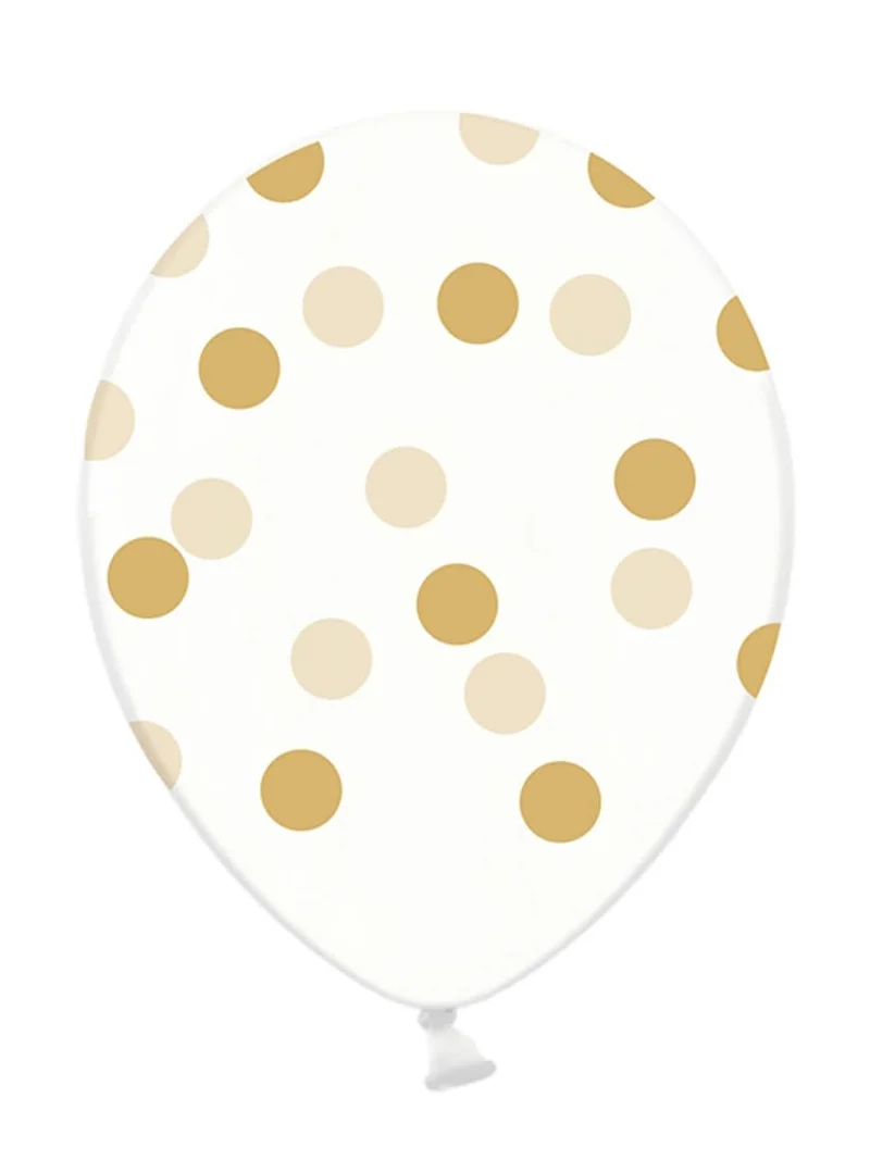 6 transparente Latexballons mit ockergoldenen Punkten 30 cm biologisch abbaubar