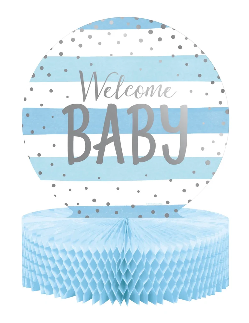 Blau-weiße Welcome Baby Waben-Tischdekoration 23 x 30,5 cm